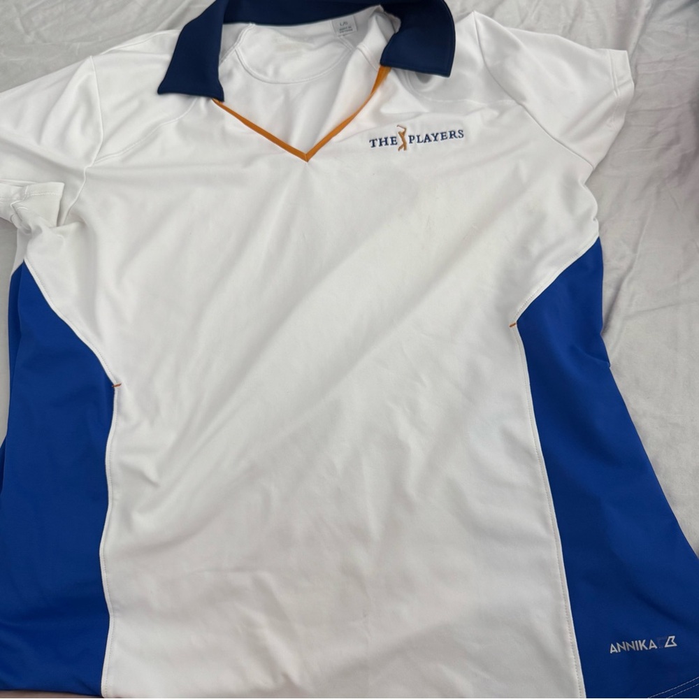 Annika The Players White and Blue Polo Shirt